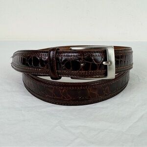 Johnston & Murphy Gator Embossed Brown Leather Belt
